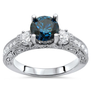 Blue and White Diamond Engagement Ring with 1 1/4ct TDW in Yaffie White Gold