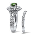 Green Round Diamond Double Halo Bridal Set with 1 3/4ct TDW in Yaffie White Gold Engagement Ring
