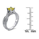 Canary Yellow Princess Cut Diamond Engagement Ring with 1 3/5ct TDW, Crafted in White Gold by Yaffie
