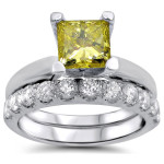 Yellow Princess-cut Diamond Bridal Set with 1 4/5ct TDW in Yaffie White Gold