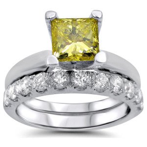 Yellow Princess-cut Diamond Bridal Set with 1 4/5ct TDW in Yaffie White Gold