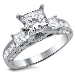 3-stone Princess-cut Diamond Engagement Ring with 1 7/10ct TDW in Yaffie White Gold