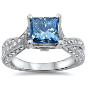 Princess-cut Blue Diamond Ring with 1.875ct TDW in Yaffie White Gold