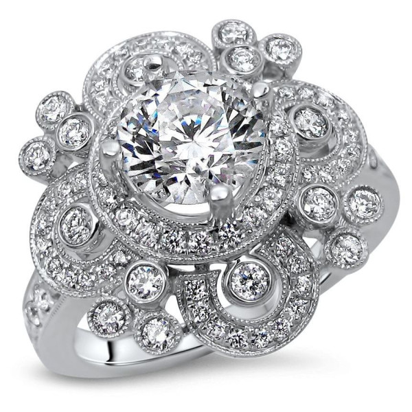 Vintage Style Diamond Engagement Ring with 1ct TDW in White Gold by Yaffie