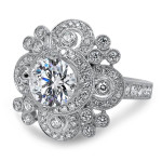 Vintage Style Diamond Engagement Ring with 1ct TDW in White Gold by Yaffie