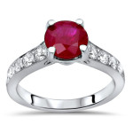 Sparkling Ruby and Diamond Engagement Ring with 1ct TGW and 1/2ct TDW in White Gold by Yaffie