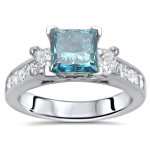 Blue Princess-cut 3-stone Diamond Engagement Ring with 2ct TDW in Yaffie White Gold