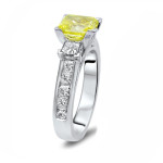 3-Stone Princess-Cut Diamond Engagement Ring with 2ct TDW Canary Yellow Sparkle in White Gold by Yaffie