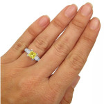 3-Stone Princess-Cut Diamond Engagement Ring with 2ct TDW Canary Yellow Sparkle in White Gold by Yaffie