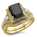 Yaffie ™ Custom-Made Black and White Diamond Bridal Ring Set with 2 1/4ct TDW in Luxurious Gold