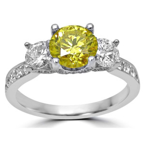 Sparkling Yaffie 1.5ct Canary Yellow & White Diamond 3-Stone Engagement Ring