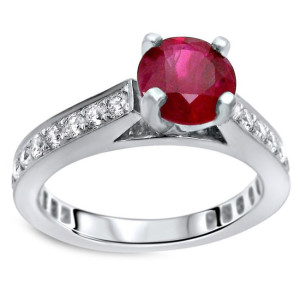 Round Ruby and Diamond Engagement Ring - Yaffie Gold 1ct TGW & 3/5ct TDW