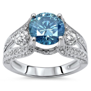 Engage with glamour using Yaffie Gold 2.6ct Round Blue Diamond Ring!
