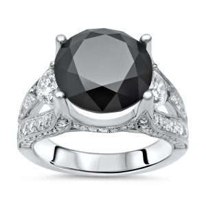 Custom Yaffie™ Black Diamond Engagement Ring - 8ct TDW Gold Round