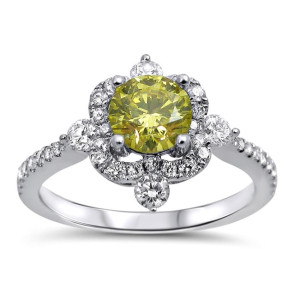 Brighten Up Your Look with a 1 1/10ct TDW Yaffie White Gold Ring Featuring a Stunning Canary Yellow Diamond