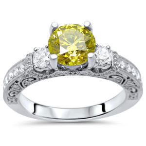 Canary Yellow 3-Stone Diamond Engagement Ring - 1 1/2ct TDW in Yaffie White Gold