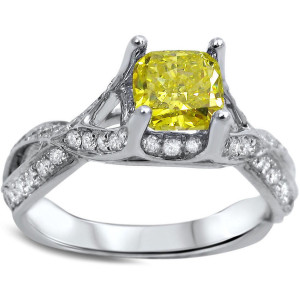 Radiant-Cut Canary Yellow Diamond Engagement Ring in White Gold by Yaffie - 1 1/4 Carat