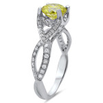 Sparkling Yaffie Yellow Diamond Engagement Ring with 1 1/6ct TDW in White Gold