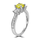 Canary Yellow and White Diamond Three-stone Engagement Ring in Yaffie White Gold (1 4/5 ct)