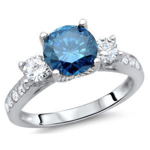 Blue and White Round Diamond Ring, 1.875ct, in Yaffie White Gold