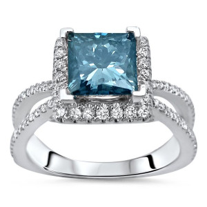 Engage in Royale Love with Yaffie White Gold Blue Princess Cut Diamond Ring (2 1/10ct TDW)