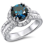 Blue Diamond Engagement Ring with 2.2ct TDW in Yaffie White Gold