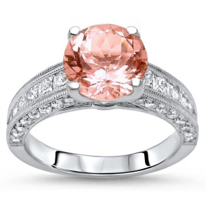 Round-Cut Morganite Diamond Engagement Ring with 2 3/4ct TGW in Yaffie White Gold