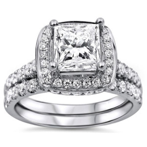 Princess-Cut Diamond Bridal Set with 2ct TDW and Clarity Enhancement in White Gold by Yaffie.
