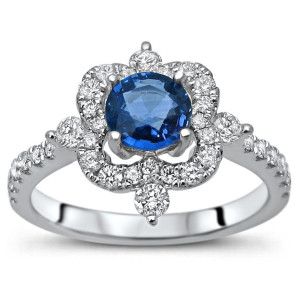 Engage in Brilliance: Yaffie White Gold Ring with Blue Sapphire and 1/2ct TDW Diamonds!