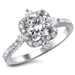 Vintage White Gold Engagement Ring with 1ct TDW Round Diamond by Yaffie