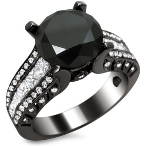 Yaffie Custom 4 1/2ct TDW Engage Ring - Onyx Gold, Black and White Round-cut Diamond