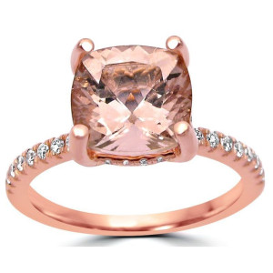 Rose Gold Morganite Diamond Engagement Ring with Cushion Cut Stone - Yaffie 2 1/3 ct TGW