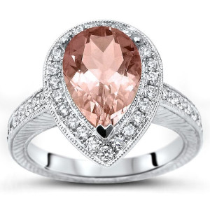 Gold Engagement Ring with Pear-Shaped Morganite Diamond - 2 ct TGW Yaffie