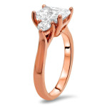 Radiant Rose Gold Moissanite 3-Stone Engagement Ring with 2k TGW Diamonds from Yaffie Collection.