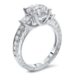 Shine in Style with Yaffie 3 Stone Moissanite Engagement Ring in White Gold - featuring 2 1/3ct TGW Diamond-like Brilliance