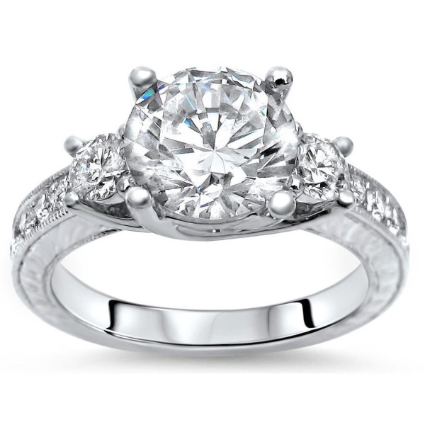 Shine in Style with Yaffie 3 Stone Moissanite Engagement Ring in White Gold - featuring 2 1/3ct TGW Diamond-like Brilliance