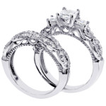Platinum Princess Cut 3-Stone Diamond Bridal Ring Set with 2ct TDW in Artful Braided Setting by Yaffie.