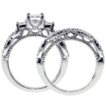 Platinum Princess Cut 3-Stone Diamond Bridal Ring Set with 2ct TDW in Artful Braided Setting by Yaffie.