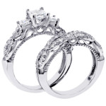 Platinum Princess Cut 3-Stone Diamond Bridal Ring Set with 2ct TDW in Artful Braided Setting by Yaffie.