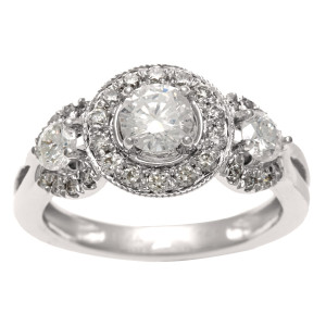 Vintage Yaffie Ring with IGL Certified White Gold and 1ct TDW 3-Stone Diamond