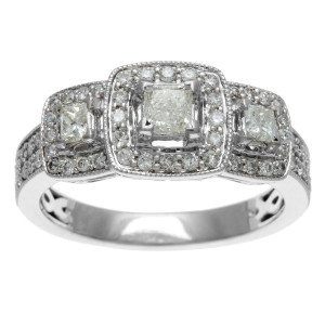 Certified IGL Yaffie 3-Stone Princess Cut Diamond Engagement Ring with 1ct TDW in White Gold
