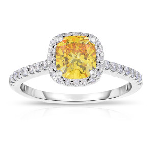 Yaffie White Gold 1 1/2ct TDW Cushion-cut Diamond Halo Ring
