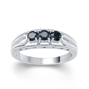Sparkling Sterling Silver Blue Diamond Engagement Ring