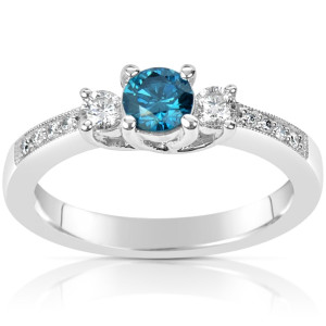 Blue and White Diamond Ring with .60ct TDW on a White Gold Band by Yaffie
