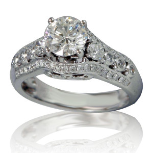 White Gold Diamond Engagement Ring with 1.875ct Total Diamond Weight by Yaffie