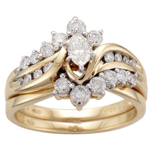 Golden Yaffie Bridal Set with 1ct TDW Marquise Diamond