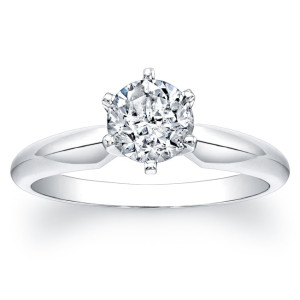 Certified Yaffie White Gold Solitaire Ring with 1ct TDW and 6-Prong Diamond Engagement