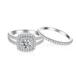 Sterling Silver Diamond Cluster Bridal Set with Halo Accent - Yaffie 1/4ct TDW