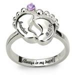 Yaffie ™ Custom-Made Personalised Engraved Baby Feet Ring with Birthstone