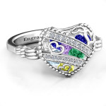 Yaffie ™ Custom-Made Personalised Ring - Sparkling Diamond Hearts in Caged Hearts Design with Butterfly Wings Band